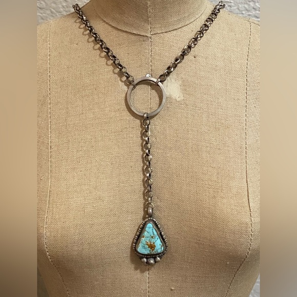 Chatfields Turquoise Sterling Native American Western Cowboy Lariat Necklace - Picture 5 of 8
